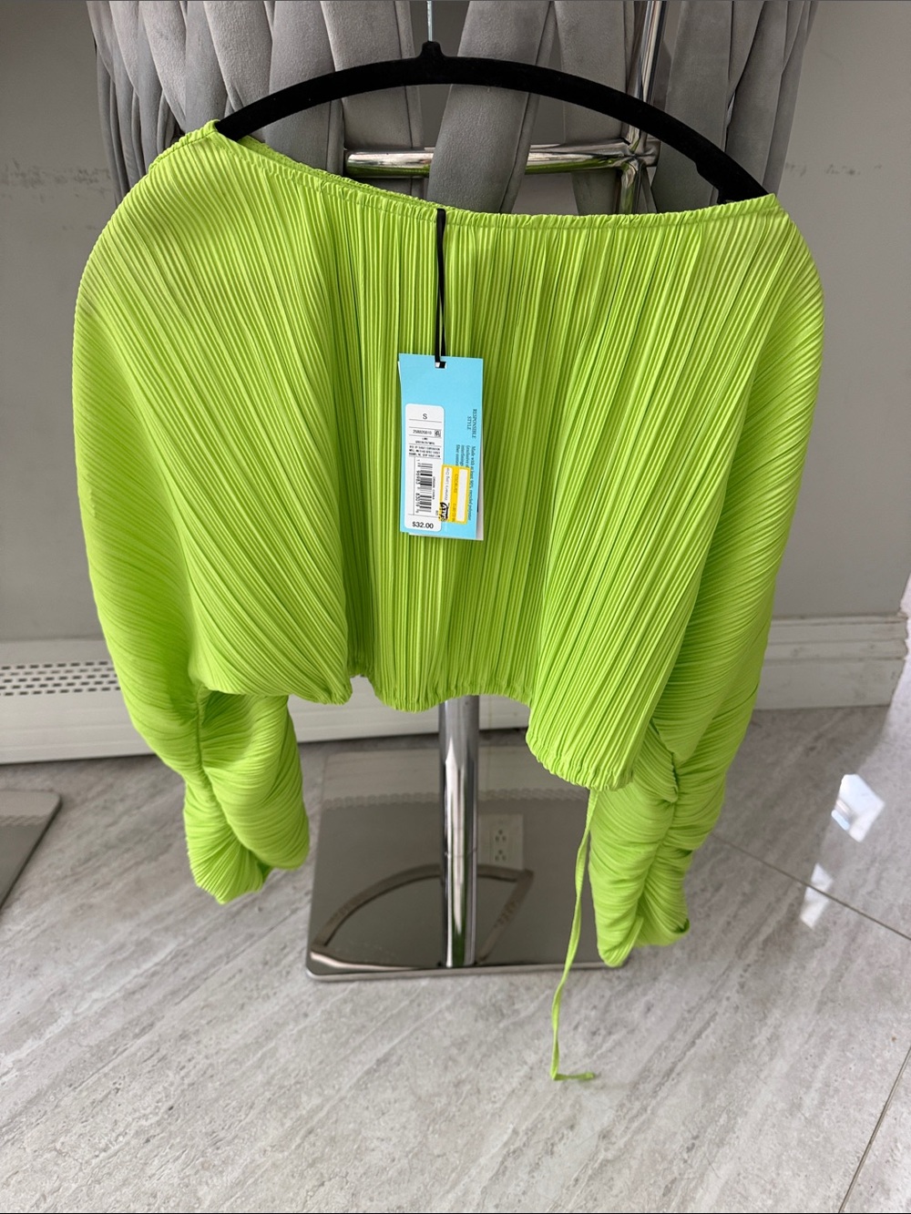 NWT future collective Neon Lime Pleated Crop Top and skirt mini 2 piece set